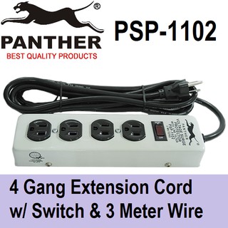 Panther Extension Cord Voltage Surge Protector PSP-1102 PSP1102 PSP 1102 4 Gang 4 Outlets 3 Meter