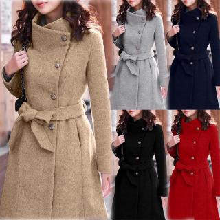 Womens Winter Lapel Wool Coat Trench Jacket Long Sleeve Overcoat Outwear (6)