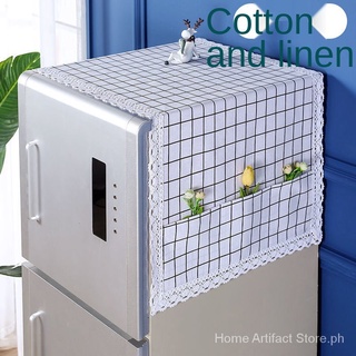 【48h shipping】Q&L Refrigerator Covering Cloth Single Open Double Door Dust Cover for Refrigerator Washing Machine Cover Cotton and Linen Waterproof Cover Towel Microwave Oven Dust Cloth