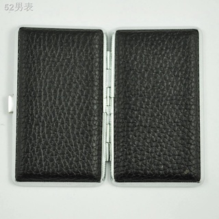 ┇Metal Frame Black Faux Leather Cigarette Storage Case Box