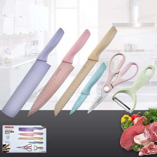 Kitchen Stainless Steel Knife Set Macaron Color Wheat Straw Six-piece Knife Gift Set Knife