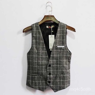 【ins】Vintage England Slim Suit Vest Men Casual Business Professional Vest Korean Waistcoat Plaid Ves
