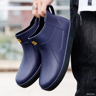 Fashion boots male short tube waterproof non-slip shoes men low canister boots kitchen work rubber s