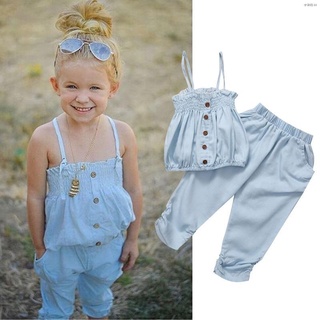 ●Kid Girl Toddler Sleeveless Jean Top T shirt + Pants