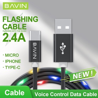 BAVIN 2.4A Fast Charging Data USB Cable CB139 w/ Voice Control LED Light For Mirco IPhone Type-C