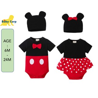 Baby Boy Girl Mickey Minnie Mouse Onesie Romper Set Beanie (1)