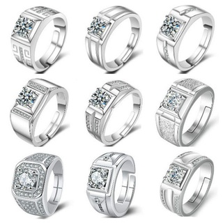 Diamond✿♟Moissanite silver ring male non-fading couple ring live adjustable luxury gemstone wedding