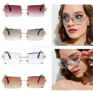 ※Ready Stock※ UV400 Sun Glasses Diamond Cutting Fashion Rimless Sunglasses Metal Frame Tinted Lens Eyewear Eyeglasses
