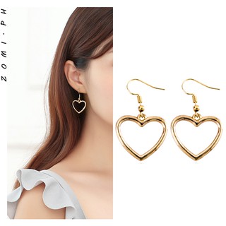 [ZOMI] Japanese Harajuku Soft Cute Girl Hollow Geometric Heart-shaped Sweet Golden Love Drop Earrings