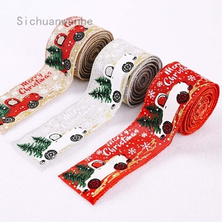 A 5-meter roll of Christmas Ribbon Christmas tree printed ribbon decorated with linen ribbons