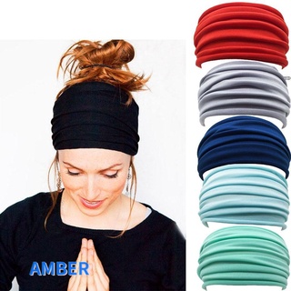 AMBER Women Wide Sports Headband New Turban Running Headwrap Fold Yoga Hairband Nonslip Elastic Running Accessories High Quality 13 Colors Stretch Hair Band/Multicolor