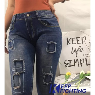 KF/ Woman Jeans patch Design MidWaist Pants Skinny Jeans Stretchable Denim #5220