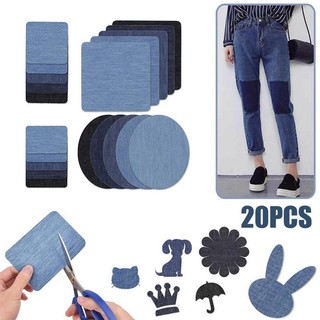 20pcs 5 Color DIY Ironing Denim Fabric Patch Clothing Kit Repair Jeans V1W2