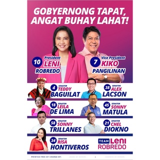 Leni Kiko Angat Buhay Senators / Senatorial Slate Tarp / Tarpaulin (2x3)