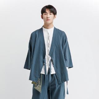 Men Japanese Style Pure Color Cardigan Yukata Haori Streetwear Kimonos Loose Shirt (1)