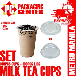 Milk Tea Cups 16oz or 22oz With Lids Set by 100pcs per pack (METRO MANILA SHIPPING CODE)