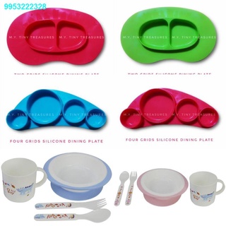 XZVF55.66▪☼✾FOOD GRADE SILICONE PLATE FOR BABY AND 4IN1 SUCTION FEEDING BOWL SET (6MONTHS+) BPA FREE