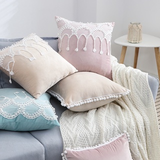 Nordic Style Plush Pillow Ins Pink Girl Princess Lace Pillowcase Sofa Princess Room Cushion Bedside