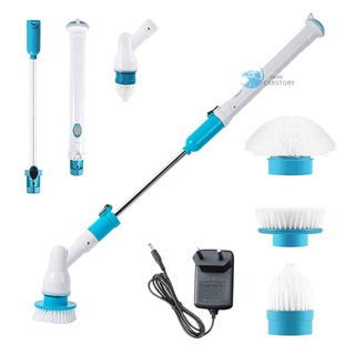 Electric Spin Scrubber Brush Floor Scrubber, Cordless Shower Scrubber with Adjustable Extension Handle and 3 Replaceable Cleaning Brush Head, Bathroom Scrubber