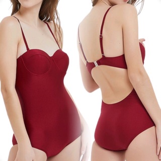 [WOS] HazeShop Swimwear ~ Sculpted Push Up Bra Solid Color Red One Piece Swimsuit Bikink Summer OOTD