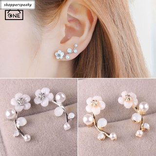 Women Earrings Party Jewelry Flower Faux Pearl Shiny Rhinestone Sweet Ear Studs SP