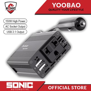 Yoobao 12V Car Charger 150W Smart Power Inverter with 220V AC Socket Output and Dual USB 3.1A