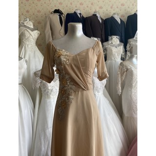 Laced Mocha Long Gown 3/4 Sleeves