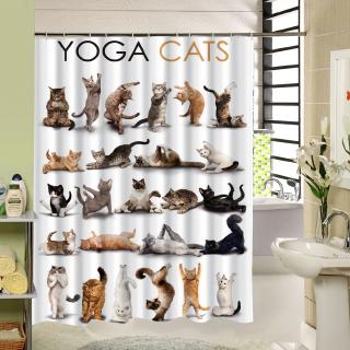 High Quality Cute Animal Yoga Cats with Different Actions Waterproof Eco-friendly Shower Curtain with 12 Hooks Animal Design