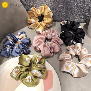 6PCS Fashion Korean Scrunchies Satin Daisy Flower Hair Tie Girls Ponytail Hair Band Elastic Rubber Band Women Hair Accessories