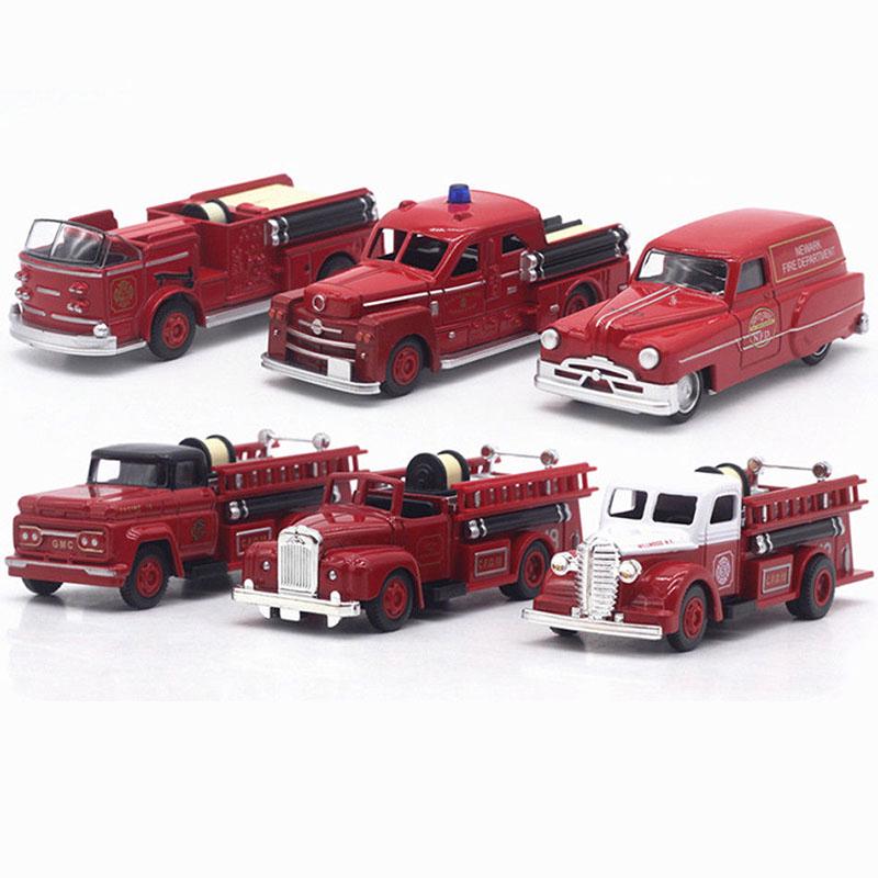 3pcs 1:43 Mini Retro Fire Truck Police Model Car Toys