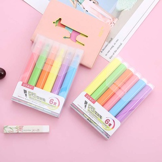 6 Colors Highlighters Pen Korea Stationery Multicolor Marker Student Colorful Pen