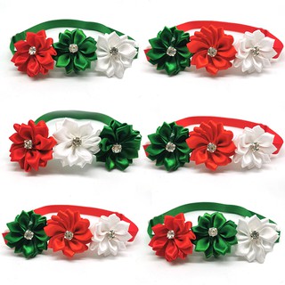 30/50pcs Christmas Rhinestones Flower Pet Dog Bowties Xmas Holiday Accessories Pet Neckties Bowties