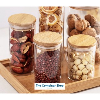 CONTAINER SHOP Bamboo Lid Kitchen Storage Glass Jar Glass Container w/ Lid (FREE Chalkboard Sticker)