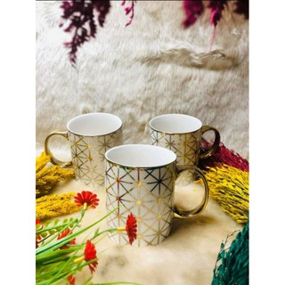 Gold & White Design Coffee Mug Ceramic