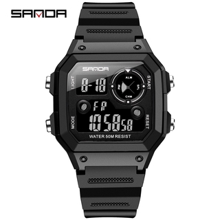 SANDA Personality Watch Men Business Waterproof Multi-Function Sport Watch Fashion Square Luminous Electronic Digital Watches