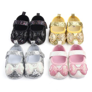 Autumn Baby Girl Anti-Slip Casual Walking Shoes Sequin Bow Design Sneakers Soft Soled First Walkers