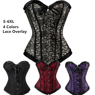 Lace Overlay Jacquard Overbust Corset S-6XL