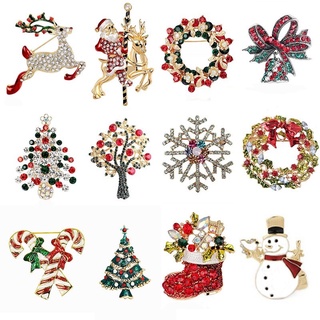 Christmas Brooch Crutch Elk Snowflake Snowman Christmas Tree Wreath Bells Boots Pin Corsage