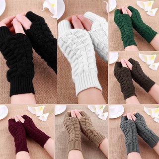 Ready Stock/✴✜☏Men Women Knitted Solid Color Long Fingerless Winter Gloves Soft Warm Mitten