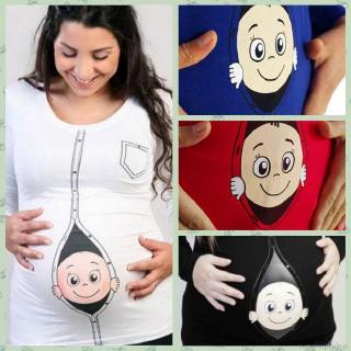 Super Cute Baby Peeking Out Pattern Pregnant Maternity T-Shirts Clothes Shirts (1)