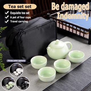 【IN STOCK】Chinese Travel Kung Fu 5pcs Tea Sets Ceramic Portable Porcelain teacup set with teacup pot