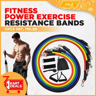 11pcs/ Set Fitness Power Resistance Bands Exercise 115lbs set Workout Training Body Home Gym