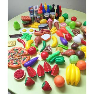 Hb-120 Pieces Plastic Food Fruit Vegetable Toy Set Kitchen Pretend Boys Girls Halloween Gifts Christmas Gifts (1)