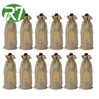 12 Pieces Burlap Wine Bags Jute Wine Bottle Bags