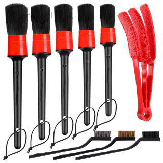 tranquillt 9pcs/set Car Detailing Brush Auto Detail Brush Set of 5 Boar Hair Automotive Detail Brushes Kit for Cleaning Car Interior Exterior, Vehicles Wheels Leather Engine Dashboard, 1 Air Vent Brush, 3 Wire Brushes: Automotive
