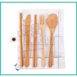 6 in 1 Portable Eco Friendly Bamboo Spoon & Fork Cutlery Set in Carabiner Pouch (2)