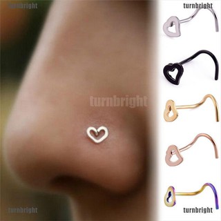 [turn] Stainless Steel Piercing Nose Ear Lip Ring Hoop Love Nose Ring Punk Jewelry [bright]