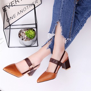 NL Women Pointed Block High Heels Shoes