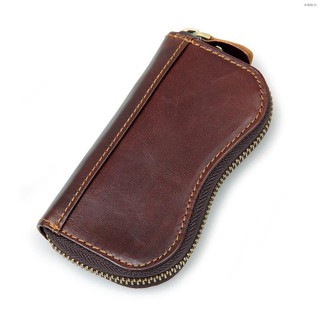 ✗●▨Cow Genuine Leather Car Key Wallets Men Holder Women Keychain Covers Zipper Key Case Bag Pouch