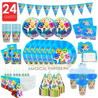 [238 Pcs ALL-IN PACKAGE] BABY SHARK Party Supplies Tableware and Birthday Needs for 24 Guests